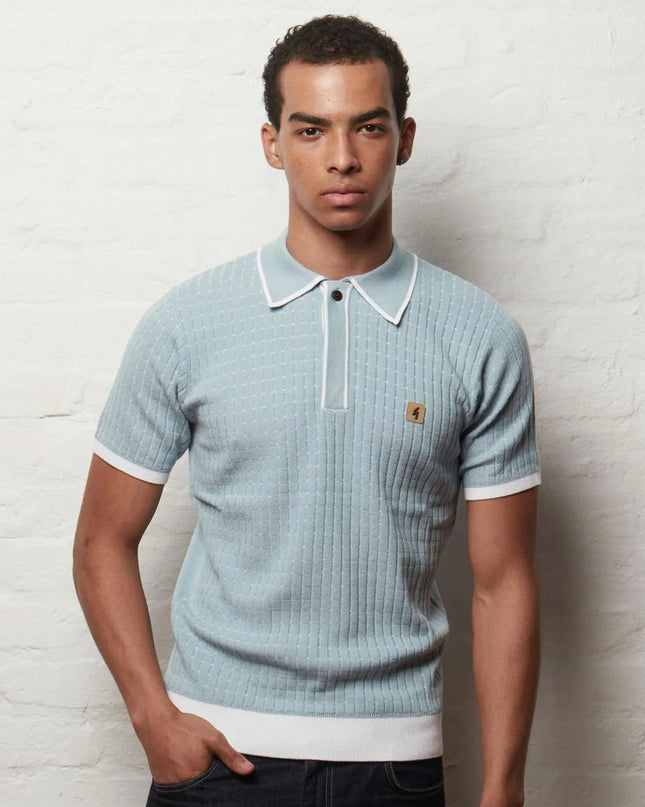 Gabicci Vintage Osbourne 70s Knitted Polo in Mint
