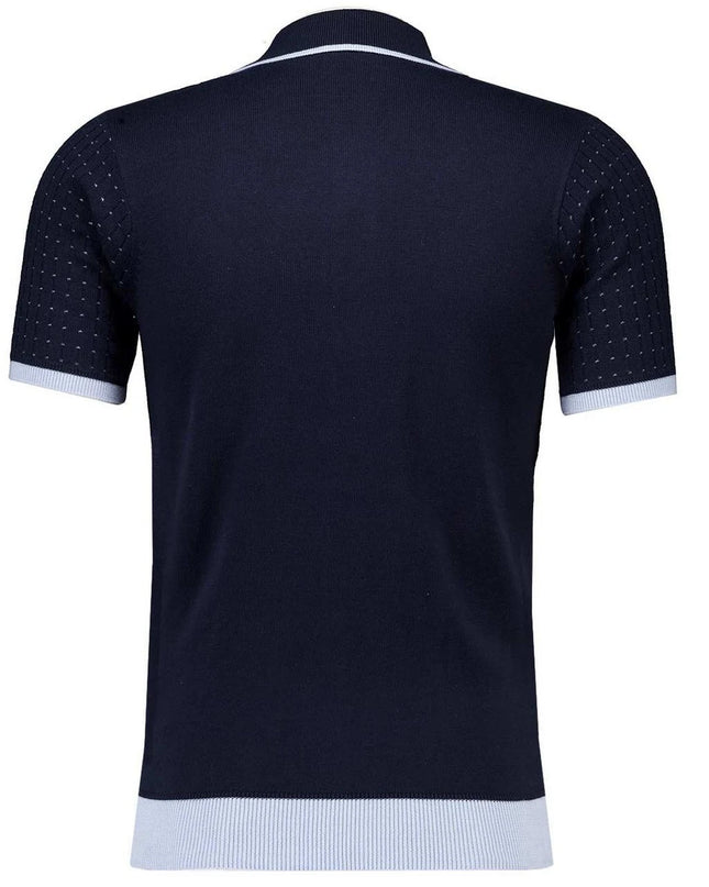 Gabicci Vintage Osbourne Textured Knit Polo in Navy