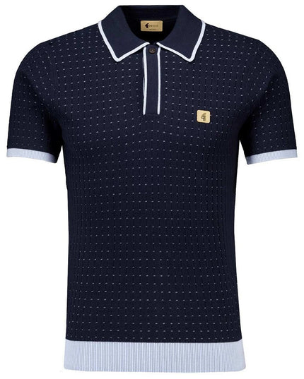 Gabicci Vintage Osbourne Textured Knit Polo in Navy