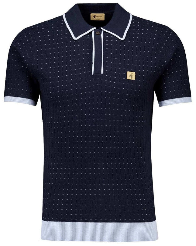 Gabicci Vintage Osbourne Textured Knit Polo in Navy
