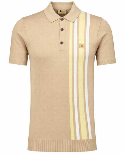 Gabicci Vintage Soda Fine Gauge Racing Stripe Polo in Sandstone