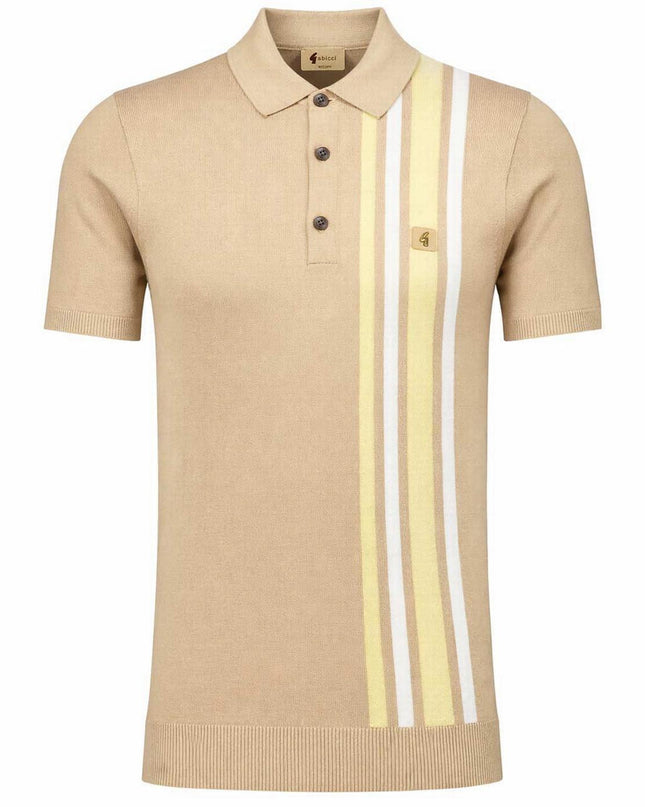 Gabicci Vintage Soda Fine Gauge Racing Stripe Polo in Sandstone