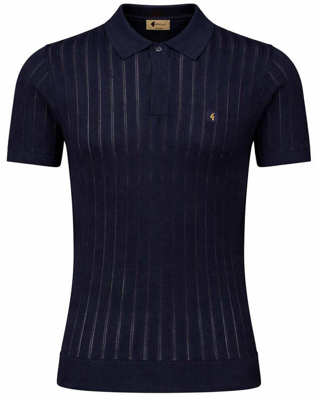 Gabicci Vintage Woodall Pointelle SS Knit Polo Navy