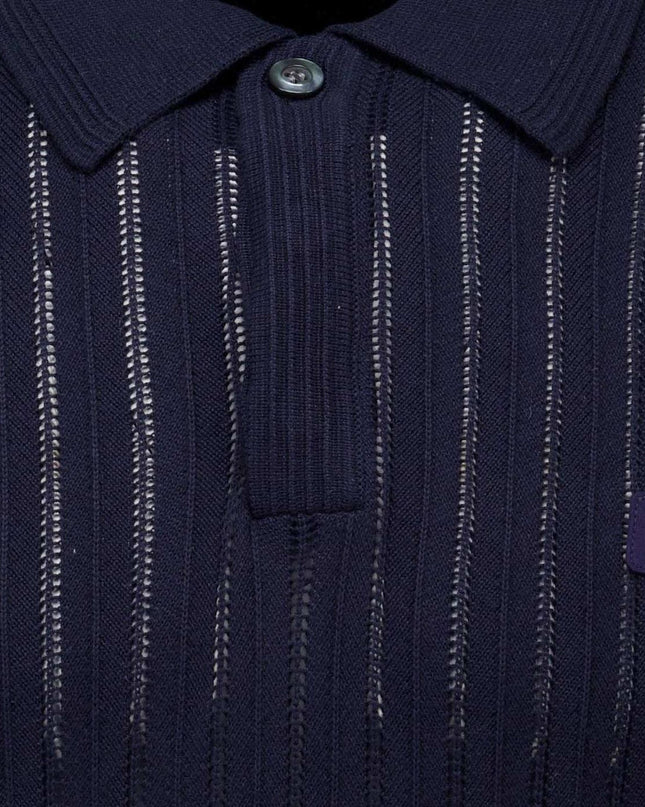 Gabicci Vintage Woodall Pointelle SS Knit Polo Navy