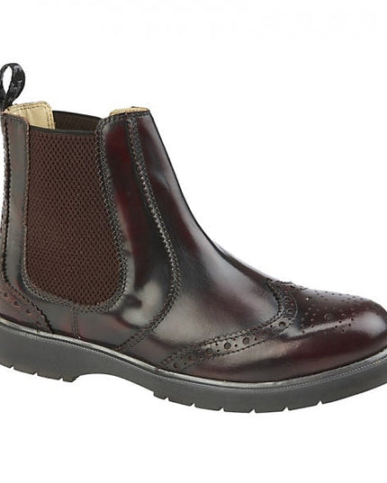 Grafters M281BD Mens Leather Brogue Chelsea Boots in Burgundy