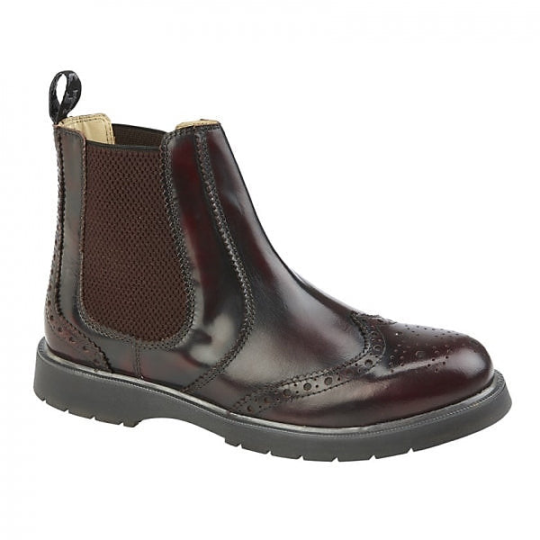 Grafters M281BD Mens Leather Brogue Chelsea Boots in Burgundy