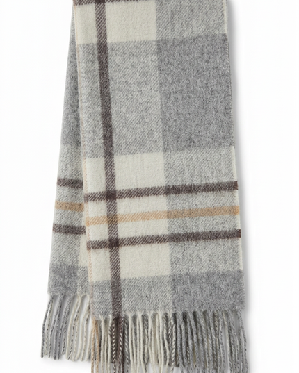Heritage Pure Wool Grey Natural Check Scarf