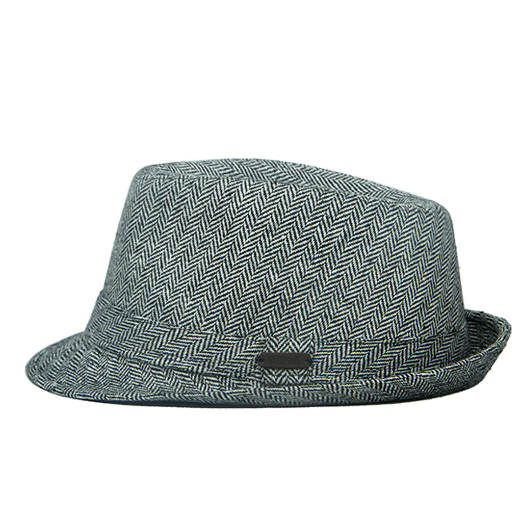 Heritage Elwood Tweed Trilby Hat Black/White Herringbone - Raw Menswear