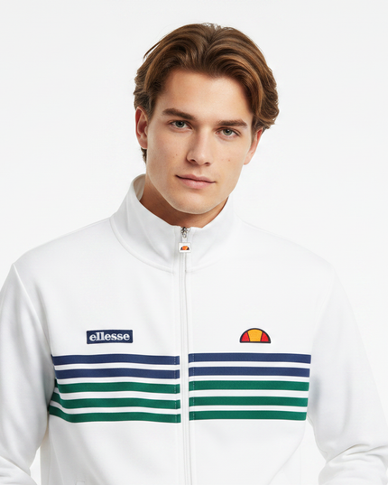 Ellesse Vicenza Track Top in Off White/Dark Green
