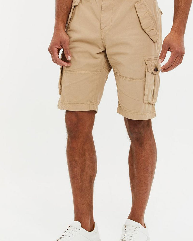 Threadbare Biscay Cargo Belted Shorts Stone - Raw Menswear