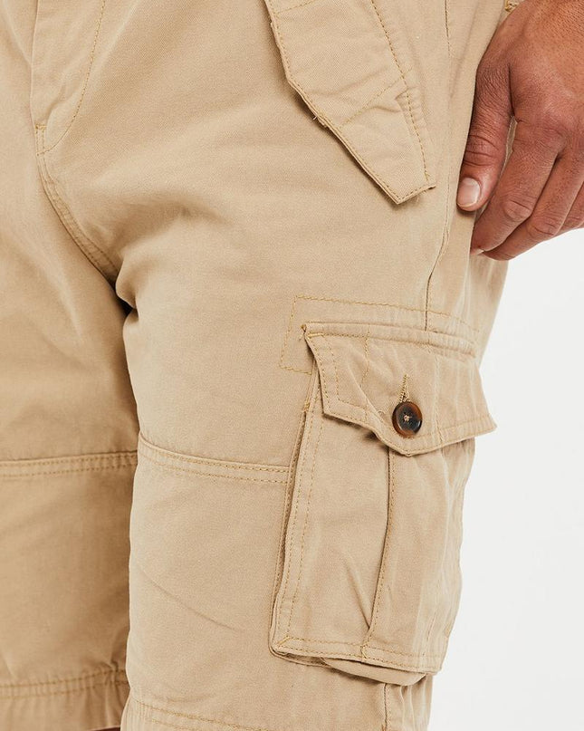 Threadbare Biscay Cargo Belted Shorts Stone - Raw Menswear