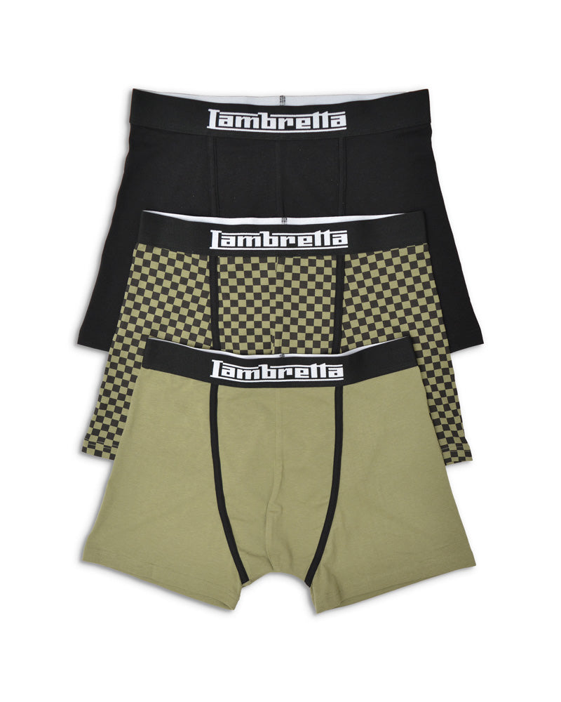 Lambretta 3 Pack Multi Boxer Shorts Khaki/Black - Raw Menswear