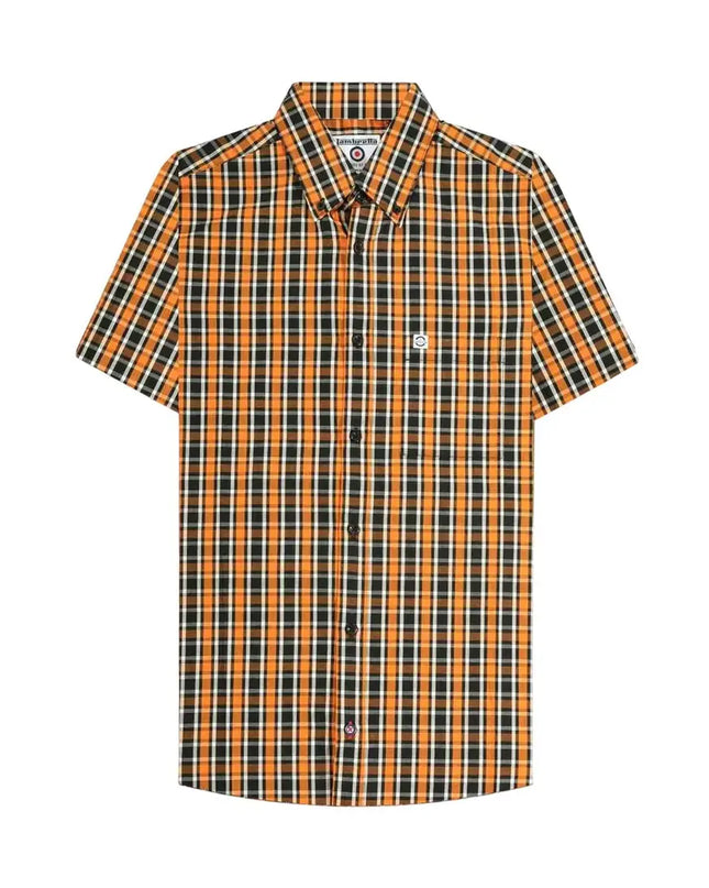 Lambretta S/S Check Shirt in Black/White/Orange 