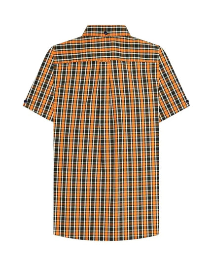 Lambretta S/S Check Shirt in Black/White/Orange 