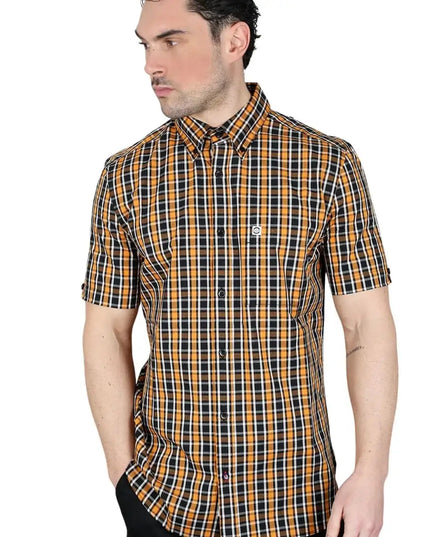 Lambretta S/S Check Shirt in Black/White/Orange 