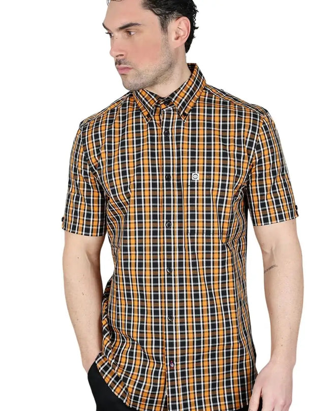 Lambretta S/S Check Shirt in Black/White/Orange 