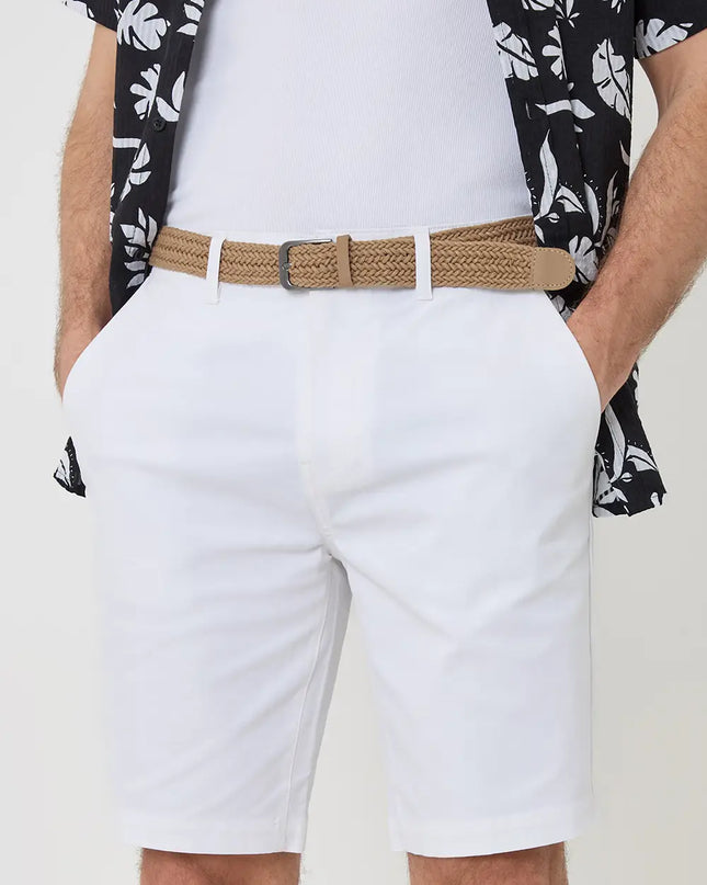 Threadbare ’Conta’ Cotton Turn-Up Chino Shorts White