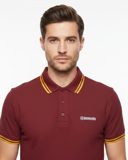 Lambretta Twin Tipped Polo in Burgundy/Gold
