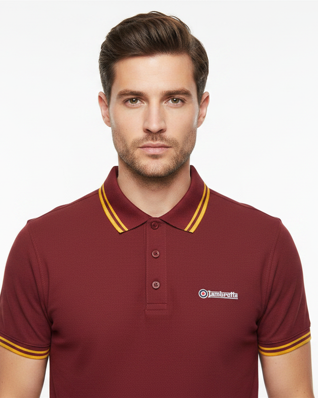 Lambretta Twin Tipped Polo in Burgundy/Gold