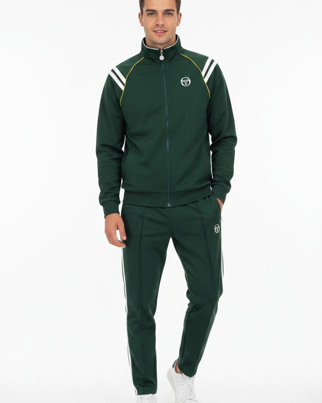 Male model wearing Sergio Tacchini green track jacket