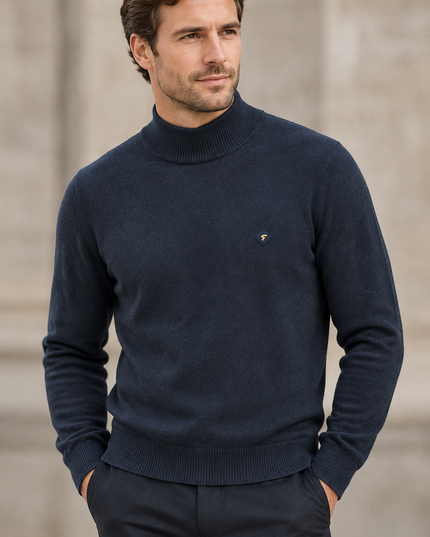 Gabicci Mens Duke Long Sleeve Plain Knitted Turtle Neck Gabicci Vintage NAVY