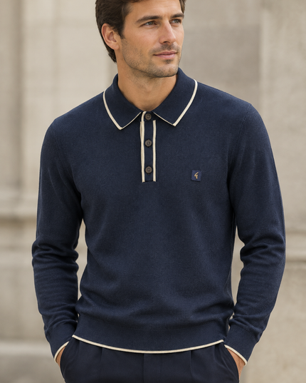 Gabicci Mens Linekar Long Sleeve Knit Polo Gabicci Vintage Navy - 213