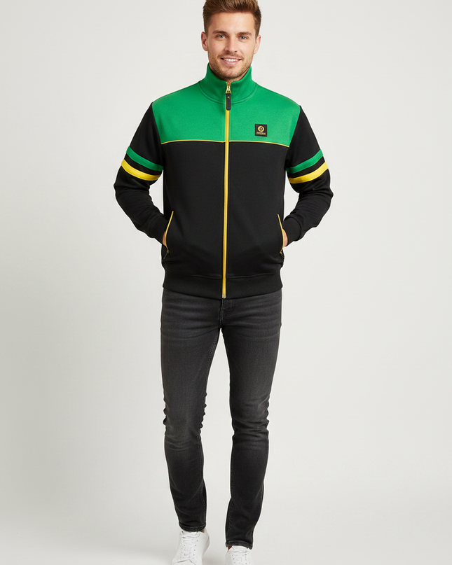 Man wearing Trojan track top