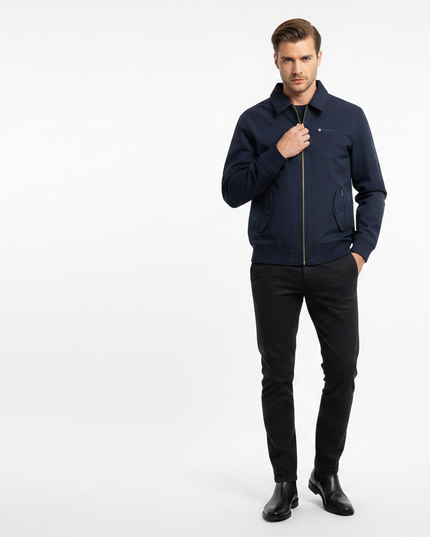 Mod male model wearing navy Lambretta Harrington jacket