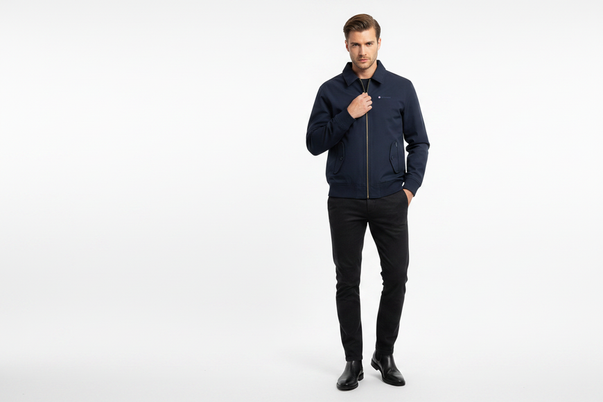 Mod male model wearing navy Lambretta Harrington jacket