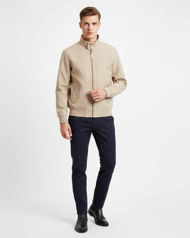 Mod male model wearing stone Lambretta Harrington jacket