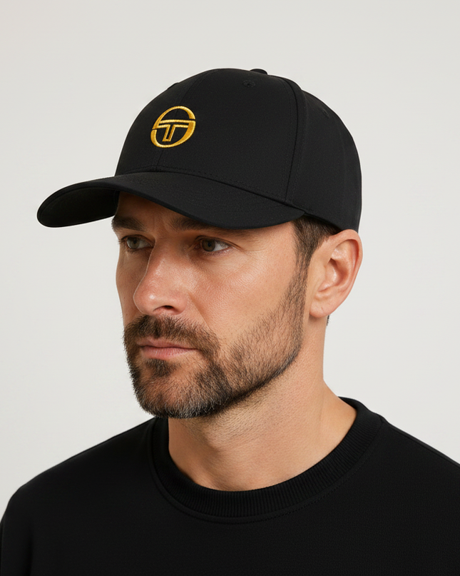 Sergio Tacchini Marz Classic Curved Peak Cap in Black/Gold