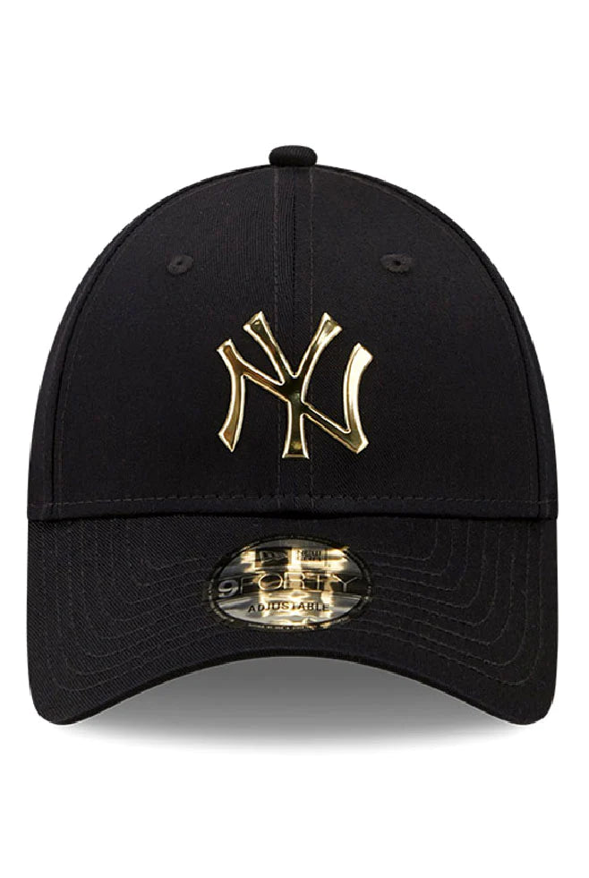 New Era NY Foil Logo 9Forty Curved Peak Baseball Cap Dark Navy/Gold - Raw Menswear