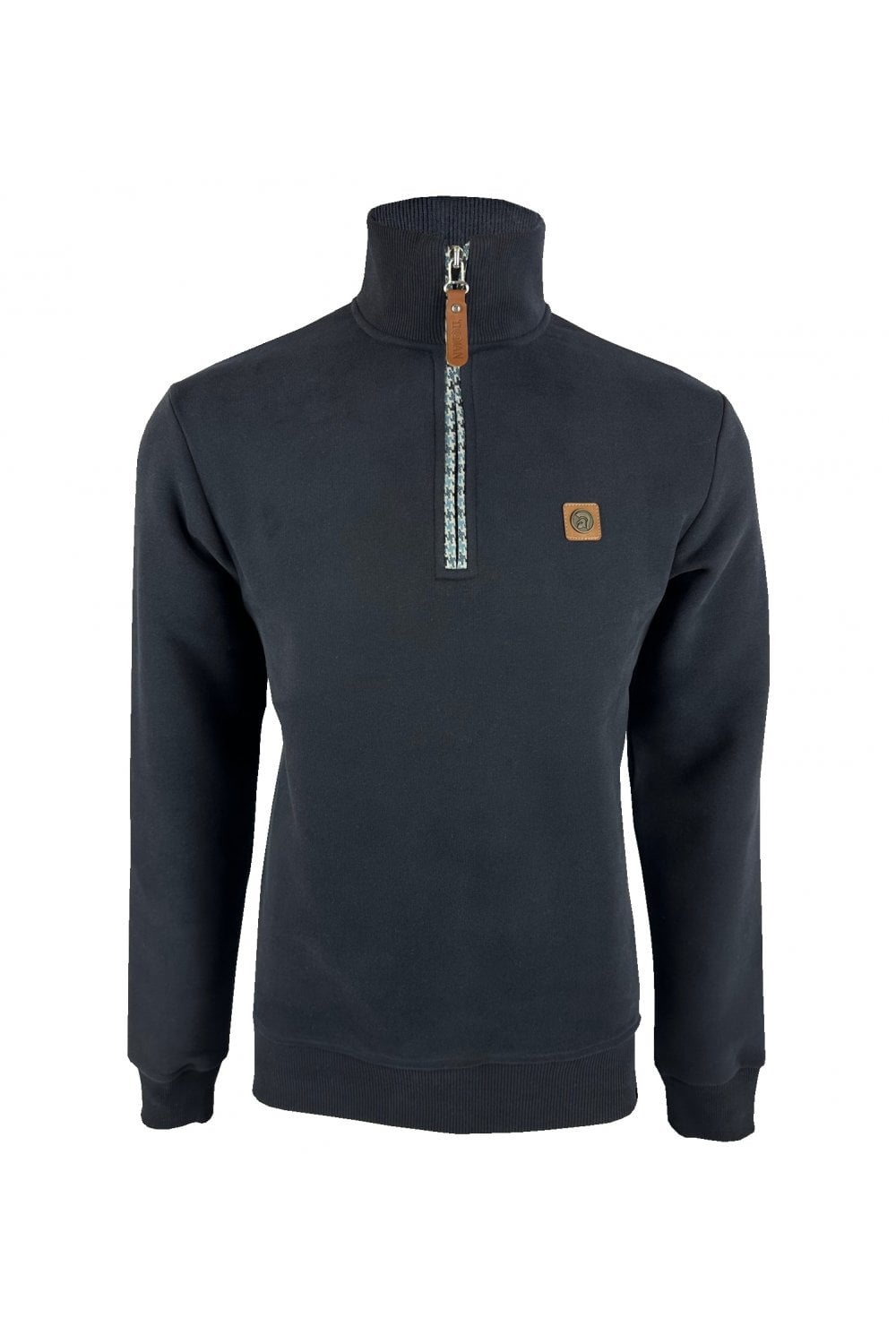 TROJAN Houndstooth Trim 1/4 Zip Sweater TR/8805 Navy - Raw Menswear