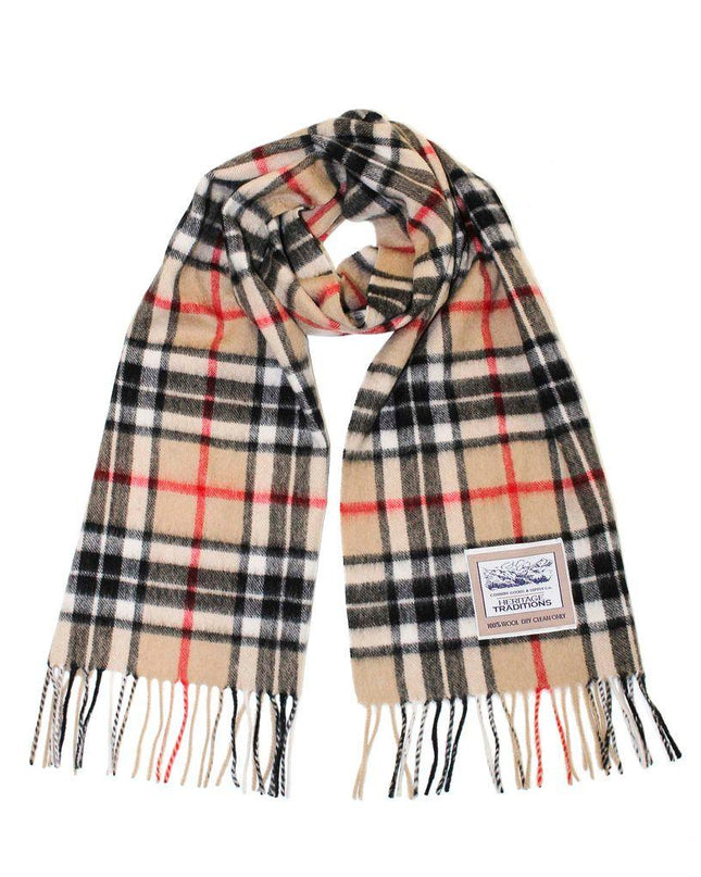 Heritage Traditions Pure Wool Tartan Scarf Camel - 1464 Raw Menswear