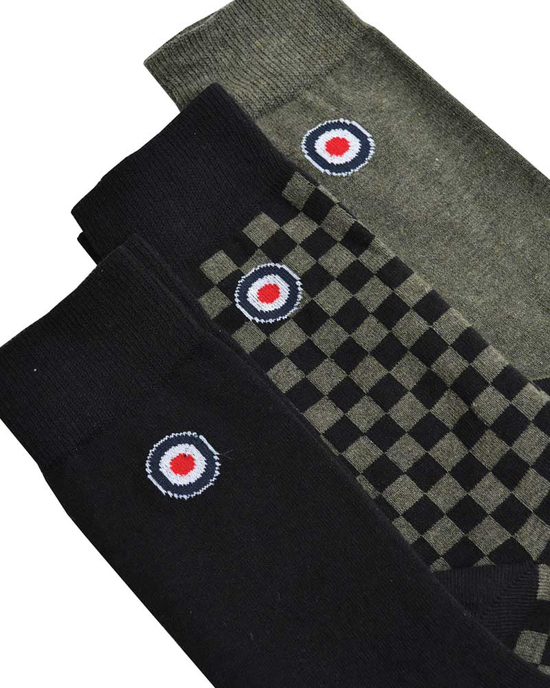 Lambretta 3 Pack Checker Socks Khaki/Black - Raw Menswear