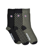 Lade das Bild in den Galerie-Viewer, Lambretta 3 Pack Checker Socks Khaki/Black - Raw Menswear
