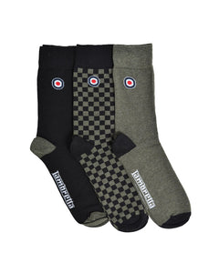 Lambretta 3 Pack Checker Socks Khaki/Black - Raw Menswear