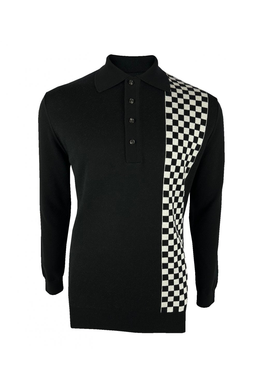 SKA & SOUL 'Weller' chequerboard fine gauge polo SS/2558 Black - Raw Menswear