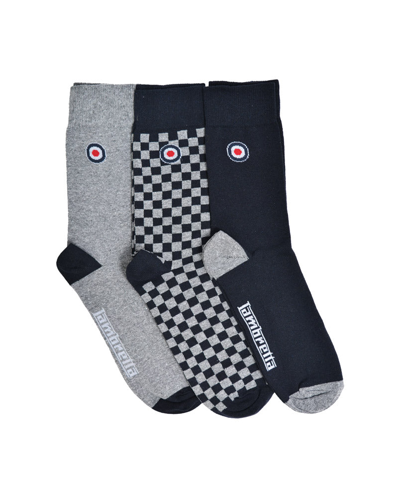 Lambretta 3 Pack Checker Socks Grey/Navy - Raw Menswear