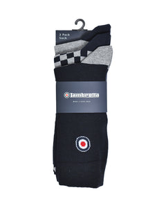 Lambretta 3 Pack Checker Socks Grey/Navy - Raw Menswear