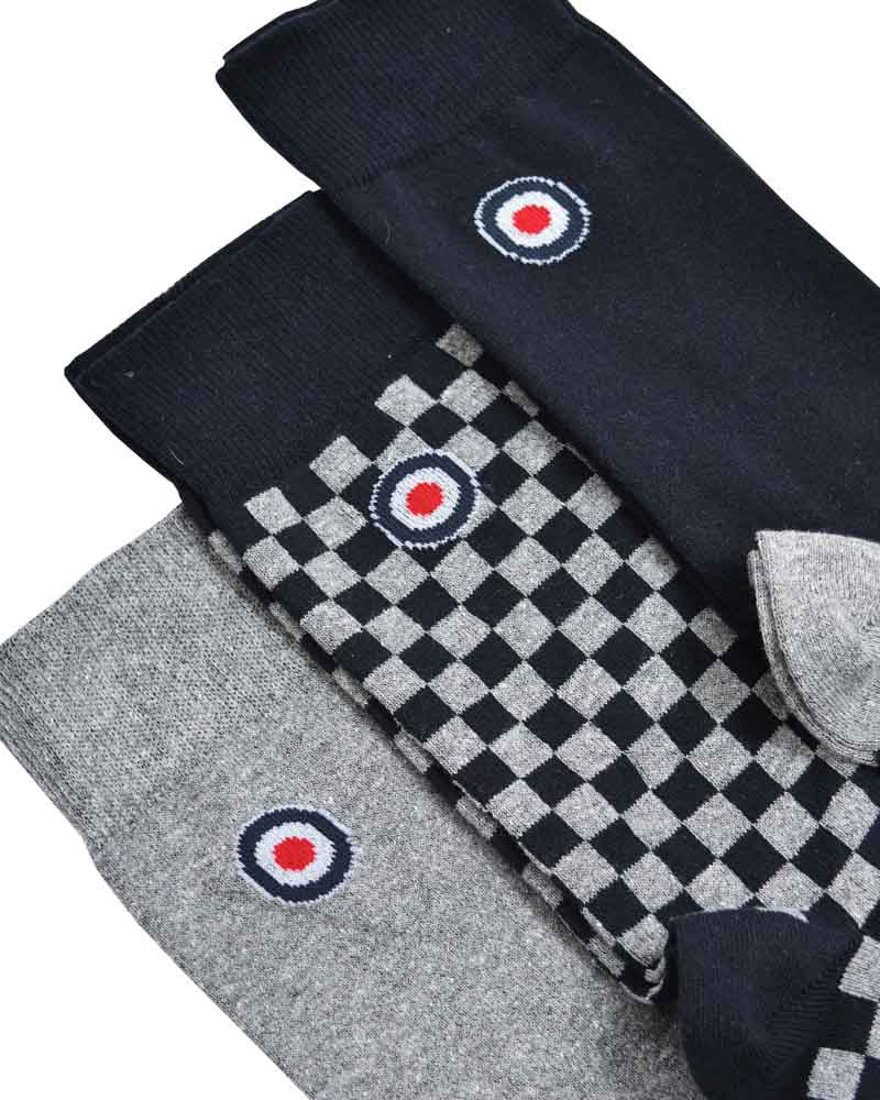 Lambretta 3 Pack Checker Socks Grey/Navy - Raw Menswear