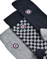 Charger l&#39;image dans la galerie, Lambretta 3 Pack Checker Socks Grey/Navy - Raw Menswear
