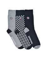 Carica l&#39;immagine nel visualizzatore di Gallery, Lambretta 3 Pack Checker Socks Grey/Navy - Raw Menswear
