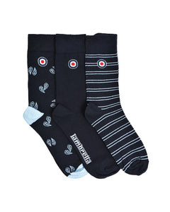 Lambretta 3 Pack Paisley Socks Navy/Sky - Raw Menswear