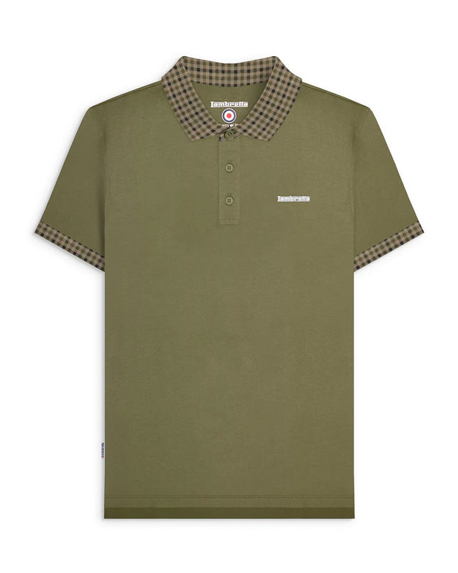 Lambretta Gingham Collar Polo Khaki 