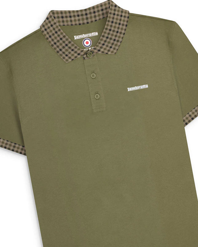 Lambretta Gingham Collar Polo Khaki 