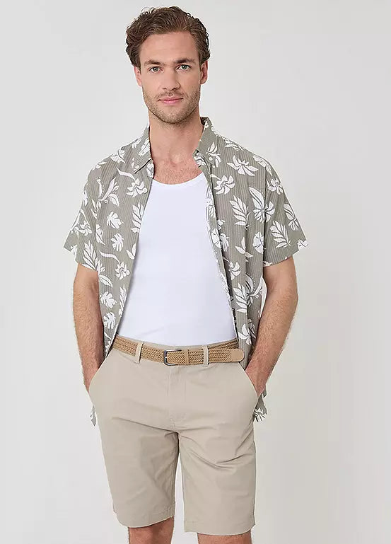 Threadbare ’Conta’ Cotton Turn-Up Chino Shorts Stone