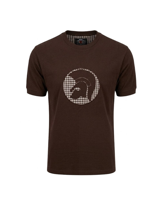 TROJAN Applique Houndstooth Jacquard Tee TR/9138 in Chocolate
