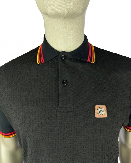 TROJAN Basket Knit Plain Panel Textured Polo TR/9032 Black