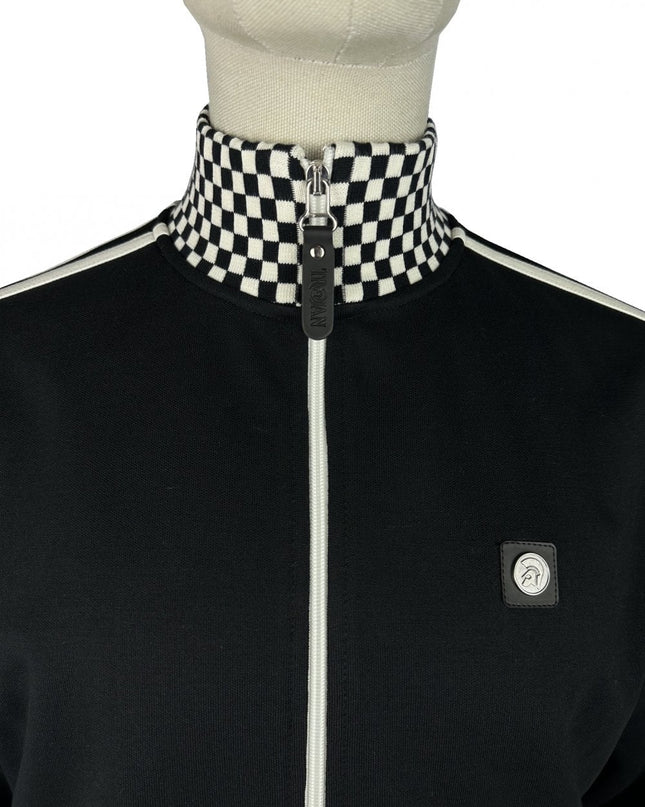 TROJAN Chequerboard Rib Track Top TR/9105 in Black